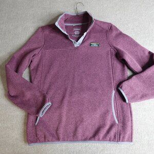 LL Bean Womens Sweater Medium Pink Purple Fleece Pullover Snap Front